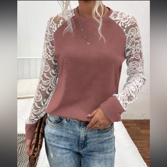 SHEIN Tops - New Lace Sleeve Long Sleeve Shirt Blouse Mauve